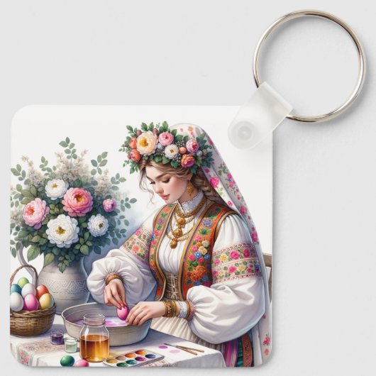 ブルガリアのイースターウォーターカラーウィメンフラワーエッグ キーホルダー (裏面)