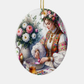 ブルガリアのイースターウォーターカラーウィメンフラワーエッグ セラミックオーナメント (右)