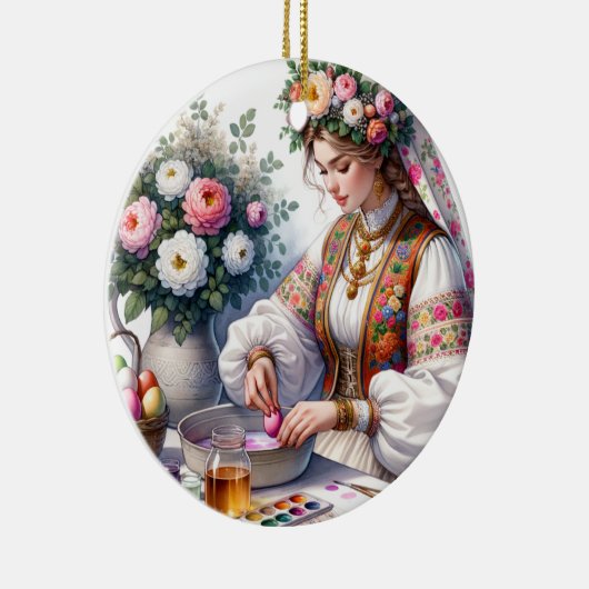 ブルガリアのイースターウォーターカラーウィメンフラワーエッグ セラミックオーナメント (右)
