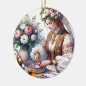 ブルガリアのイースターウォーターカラーウィメンフラワーエッグ セラミックオーナメント (左)