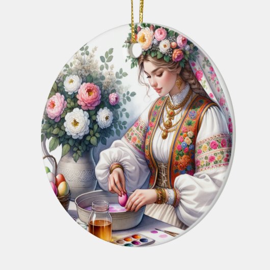 ブルガリアのイースターウォーターカラーウィメンフラワーエッグ セラミックオーナメント (左)