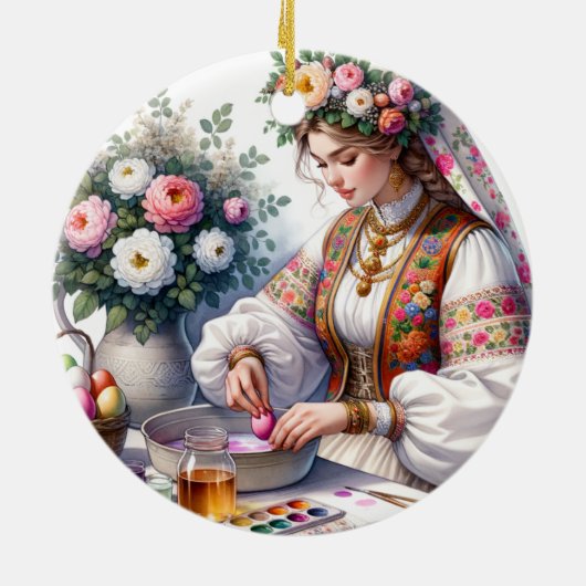 ブルガリアのイースターウォーターカラーウィメンフラワーエッグ セラミックオーナメント (裏面)