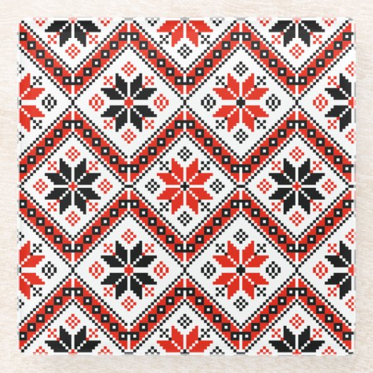 ブルガリアの花柄 ガラスコースター (正面)