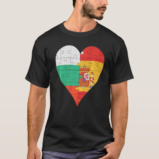ブルガリアスペインの国旗のハート Tシャツ (正面)