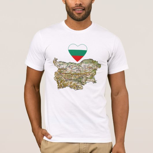 ブルガリア国旗のハートと地図Tシャツ Tシャツ (正面)