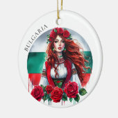 ブルガリア国旗の伝統民俗女性レッドローズ セラミックオーナメント (左)