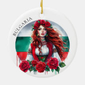 ブルガリア国旗の伝統民俗女性レッドローズ セラミックオーナメント (裏面)