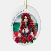 ブルガリア国旗の伝統民俗女性レッドローズ セラミックオーナメント (右)
