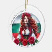 ブルガリア国旗の伝統民俗女性レッドローズ セラミックオーナメント (左)
