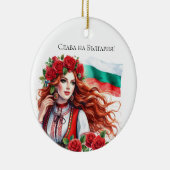 ブルガリア国旗の伝統民俗女性レッドローズ セラミックオーナメント (右)