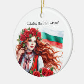 ブルガリア国旗の伝統民俗女性レッドローズ セラミックオーナメント (左)