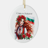 ブルガリア国旗の伝統民俗女性レッドローズ セラミックオーナメント (右)