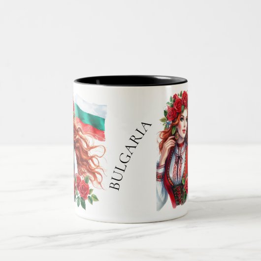 ブルガリア国旗の伝統民俗女性レッドローズ ツートーンマグカップ (中央)