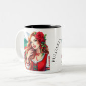 ブルガリア国旗の伝統民俗女性レッドローズ ツートーンマグカップ (正面左)
