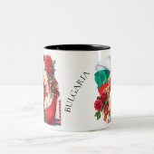 ブルガリア国旗の伝統民俗女性レッドローズ ツートーンマグカップ (中央)