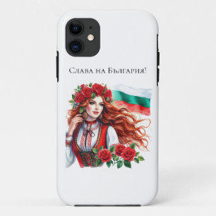 ブルガリア国旗の伝統民俗女性レッドローズ iPhone 11 ケース