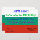 ブルガリア国旗を掲げたベビーシャワー招待状 招待状 (正面/裏面)