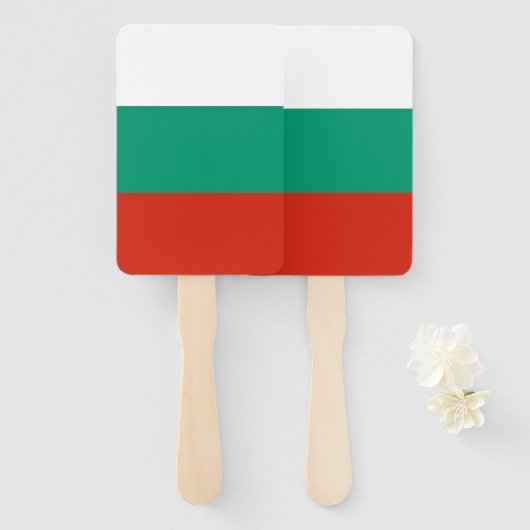 ブルガリア国旗を掲げた扇風機 ハンドファン (正面&裏面)