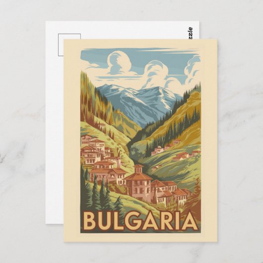 ブルガリア・パインターリーイラストレーショントラベルアートヴィンテージ ポストカード (正面/裏面)