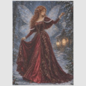 ブルガンディのベルベットのクリスマスの妖精がいる雪の森 薄葉紙 (正面)