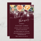 ブルガンディアンバー素朴フローラウッドブライダルシャワー 招待状