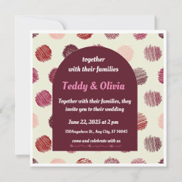 ブルガンディアーチ&レッドサークル結婚式招待状 セーブザデート