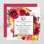 ブルガンディイエローオレンジフローラ80誕生日 招待状 (正面/裏面)