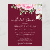 ブルガンディウォーターカラーフローラブライダルシャワー招待状 (正面)