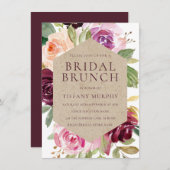 ブルガンディウォーターカラーリースブライダルシャワーブランチ 招待状 (正面/裏面)