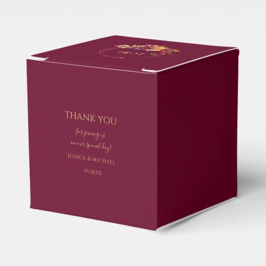 ブルガンディウォーターカラー秋ブーケエレガントな結婚式 フェイバーボックス (正面サイド)