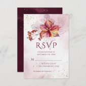 ブルガンディウォーターカラー秋ブーケエレガントな結婚式 出欠カード (正面/裏面)