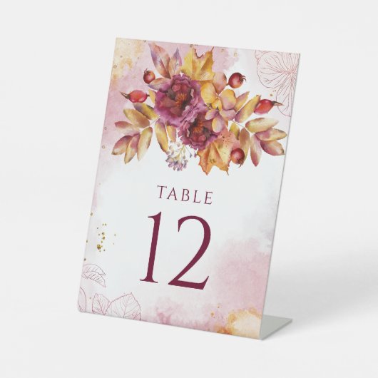 ブルガンディウォーターカラー秋ブーケエレガントな結婚式 台座サイン (正面)