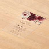 ブルガンディエレガンスヴィンテージ結婚バラ アクリル招待状 (レイダウン)