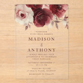 ブルガンディエレガンスヴィンテージ結婚バラ アクリル招待状 (正面)