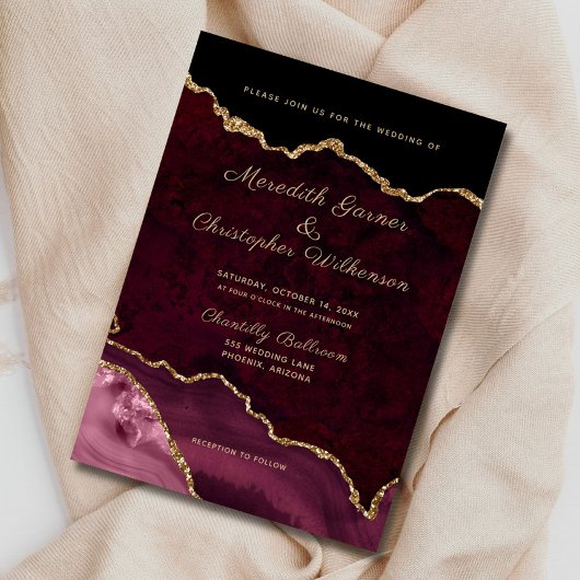 ブルガンディエレガンス金ゴールドグリッターアゲ結婚ート 招待状