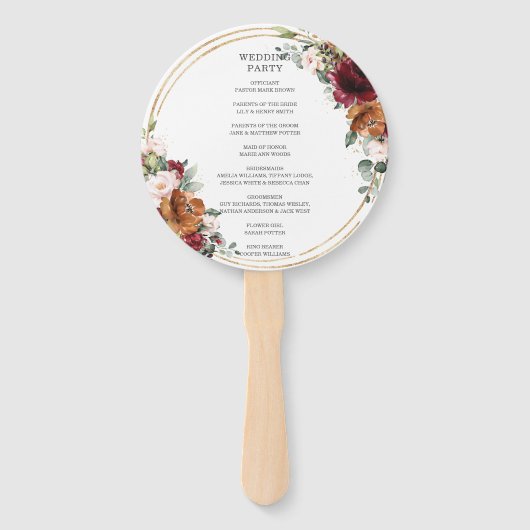 ブルガンディオレンジアイボリーフローラ金ゴールド結婚式 プログラム ハンドファン (裏面)