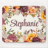 ブルガンディオレンジウォーターカラー秋秋のフローラ名 マウスパッド (正面)