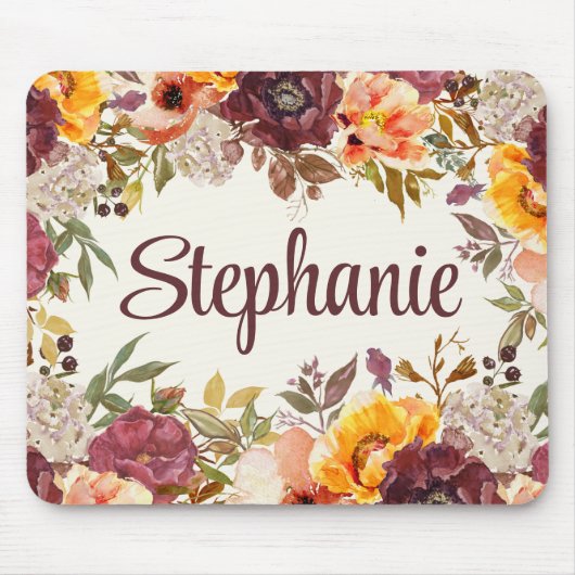 ブルガンディオレンジウォーターカラー秋秋のフローラ名 マウスパッド (正面)