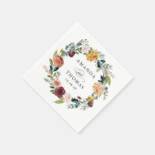 ブルガンディオレンジオータム秋フローラ結婚リース スタンダードカクテルナプキン (角)