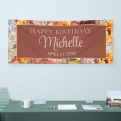 ブルガンディオレンジクリームフローラハッピーバースデー名 横断幕 (トレードショー)