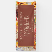 ブルガンディオレンジクリームフローラハッピーバースデー名 横断幕 (縦)