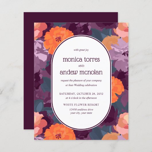 ブルガンディオレンジパープル花模様ヴィンテージウェディング (正面/裏面)