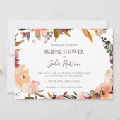 ブルガンディオレンジフローラ水平ブライダルシャワー 招待状 (正面)