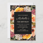 ブルガンディオレンジフローラ金ゴールドブラック75誕生日 招待状 (正面)
