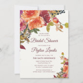 ブルガンディオレンジブルー葉フローラブライダルシャワー 招待状 (正面)