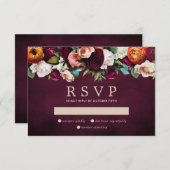 ブルガンディオレンジ赤面ピンクフローラ 出欠カード (正面/裏面)