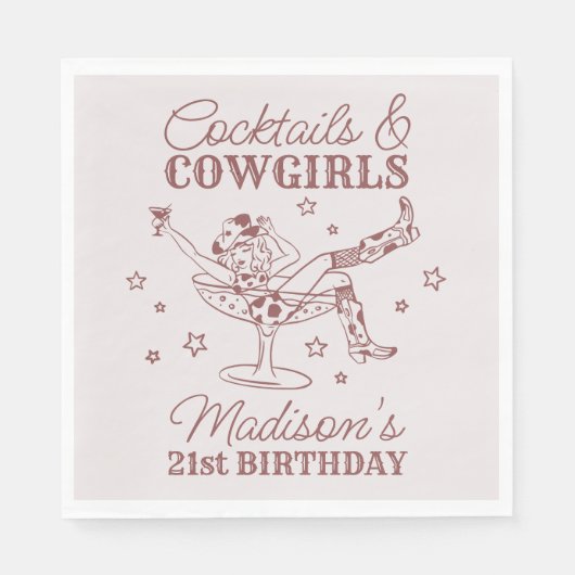 ブルガンディカクテルと女性のカーボーイロデオ誕生日 スタンダードランチョンナプキン (正面)