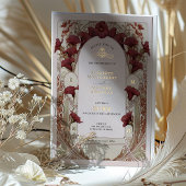 ブルガンディカラリリー結婚ズアールヌーボーミュシャ 箔招待状