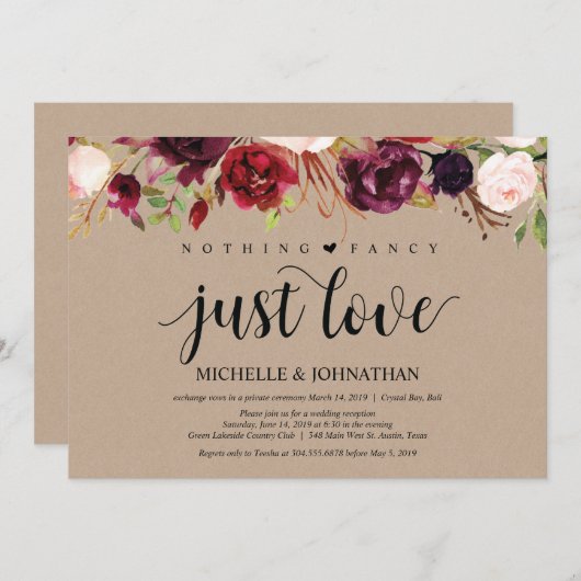 ブルガンディクラフトフローラエロペメント披露宴招待状 招待状 (正面/裏面)