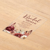 ブルガンディクリームフローラブライダルシャワー アクリル招待状 (レイダウン)